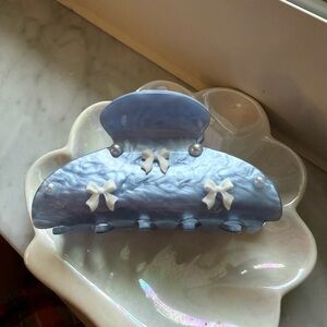 Blue Hair Claw Clip with Bow Accents